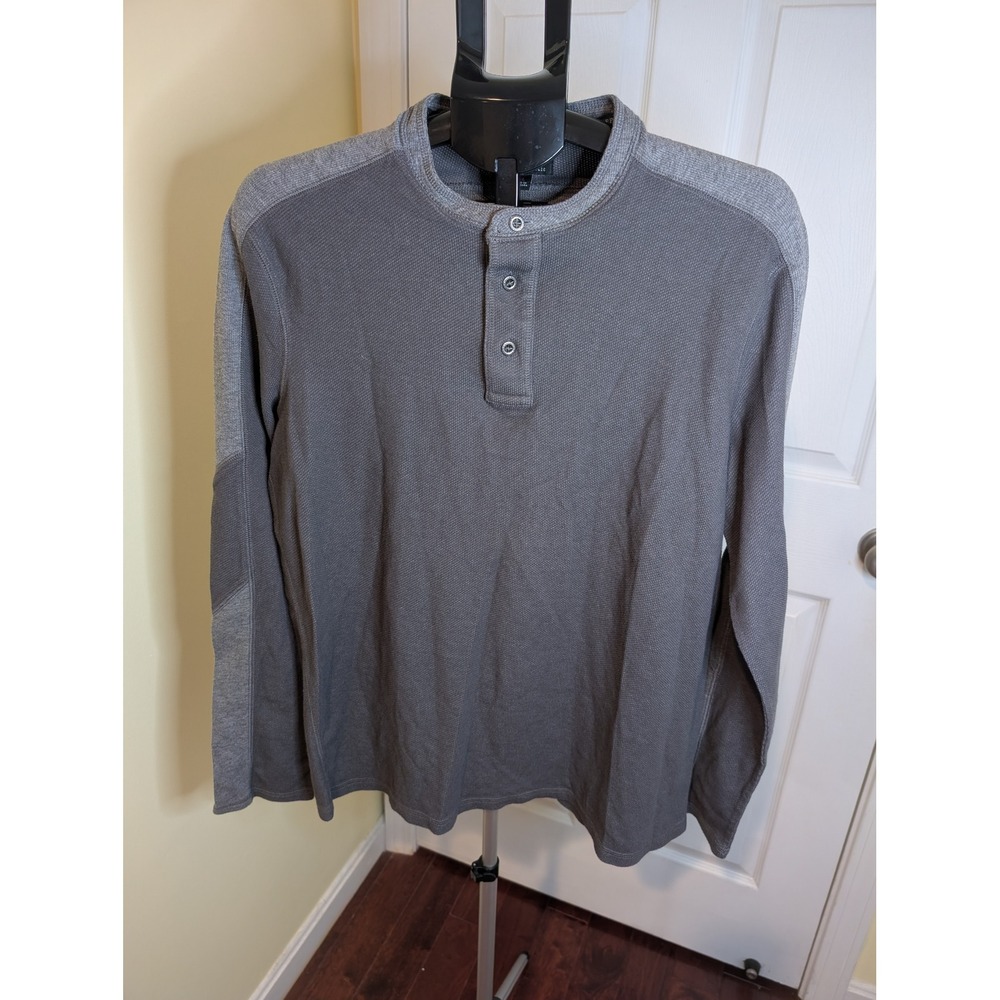 Rock & Republic Henley Shirt Mens XL Grey Waffle Knit Colorblock Long Sleeve